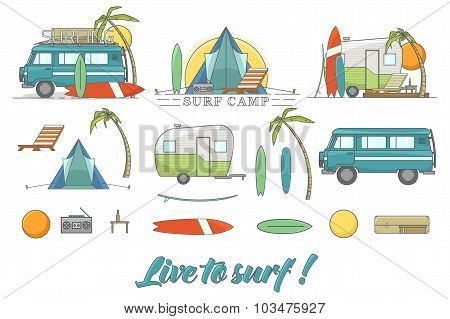 Line surfing elements. Stock vector.