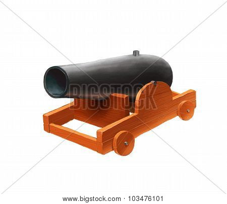 Cartoon medieval cannon isolated on white