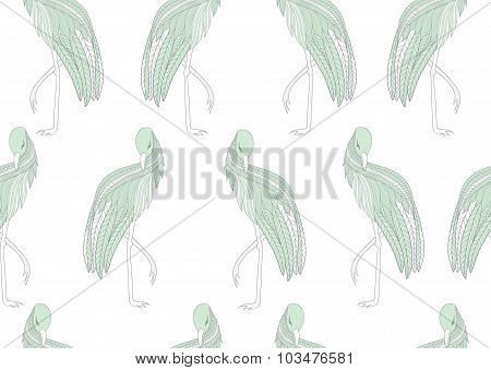 Vector seamless pattern with green birds.