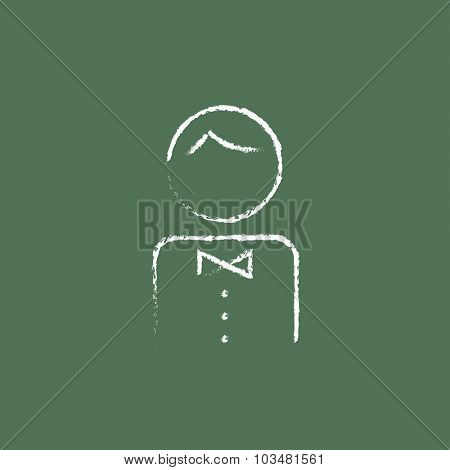 Waiter hand drawn in chalk on a blackboard vector white icon isolated on a green background.