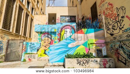 Street Art And Graffiti On Wall In Potenza, Italy