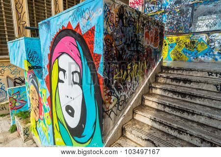 Street Art And Graffiti On Wall In Potenza, Italy
