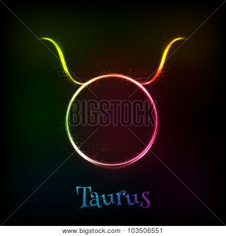 Shining neon zodiac Taurus vector symbol