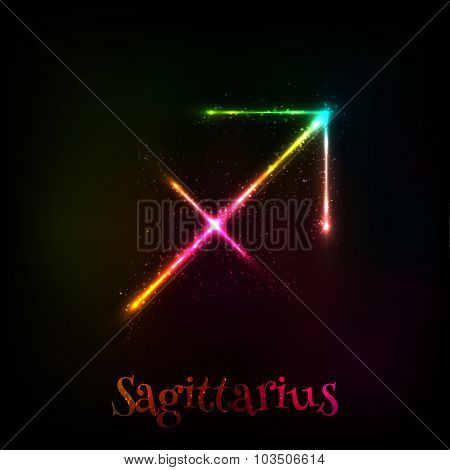 Shining neon zodiac Sagittarius vector symbol