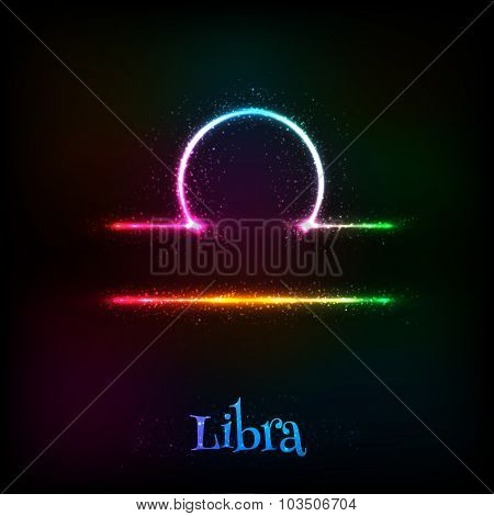Shining neon zodiac Libra vector symbol