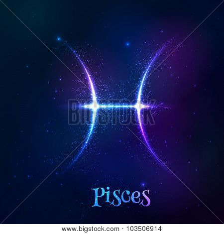 Blue shining cosmic neon zodiac Pisces symbol