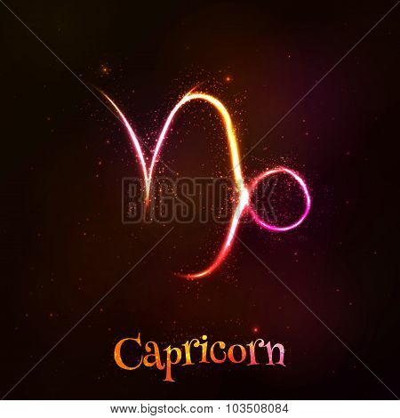 Shining neon zodiac Capricorn vector symbol