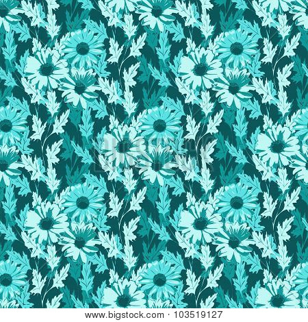 Seamless floral background in turquoise colors. Vector illustration.