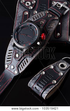 accessory kit. biker watch, wallet and key ring.