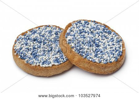 'Beschuit met muisjes, a traditional treat to celebrate the birth of a child in The Netherlands. Blue for a boy