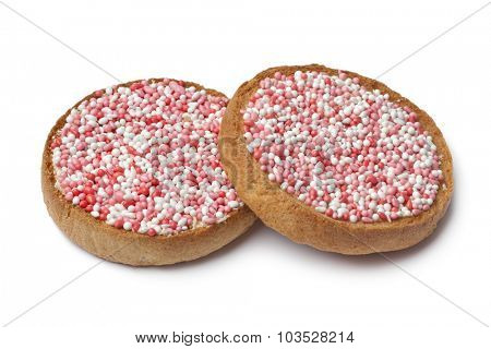 'Beschuit met muisjes, a traditional treat to celebrate the birth of a child in The Netherlands. Pink for a girl