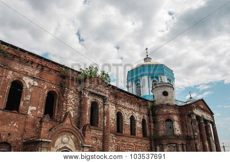 church on background of the old wall
