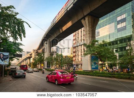 Bangkok Street And Sky Train Overpass
