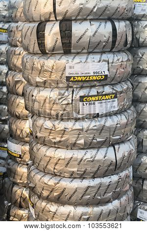 Tacks Of New Packed Tires