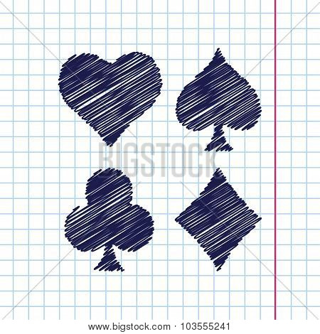 Vector game cards icon. Epshand drawn0