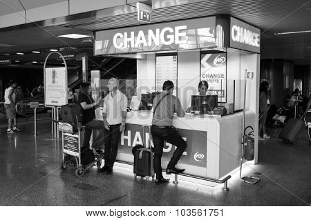 ROME, ITALY - AUGUST 16, 2015: Fiumicino Airport interior. Fiumicino - Leonardo da Vinci International Airport is a major international airport in Rome, Italy