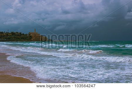Landscape Composition Marine Off The Coast Of Tel Aviv Yaffo. Israel