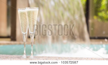 Two Glasses Of Champagne Near Outdoor 