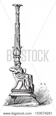 Etruscan candelabrum, vintage engraved illustration.