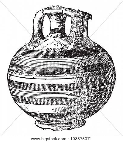 Vase found at Mycenae, vintage engraving.