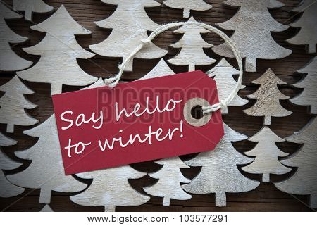 Red Christmas Label With Say Hello To Winter