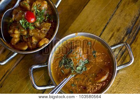 Authentic Indian cuisine popular dishes on table with selective focus