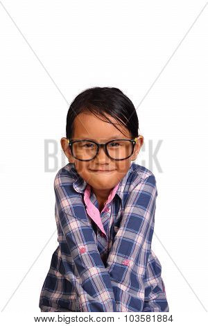 Cute Little Girl Tight Lip Smiling
