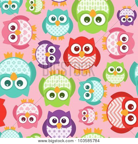 Cute Simple Cartoon Patterned Owls, Seamless Tile