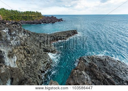 Jungmun Daepo Coast Jusangjeolli Cliff In Jeju Island, South Korea