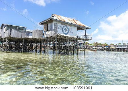SABAH MALAYSIA - AUGUST 15 2015 : Traditional floating resort at Mabul Island Sabah Malaysia.