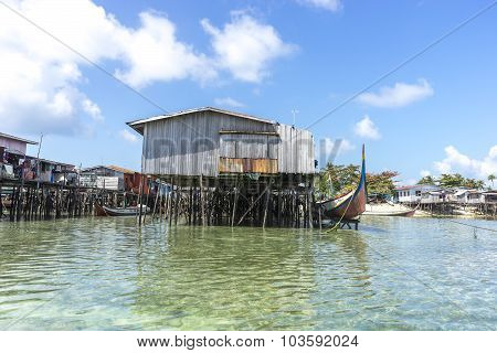 SABAH MALAYSIA - AUGUST 15 2015 : Traditional floating resort at Mabul Island Sabah Malaysia.