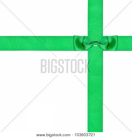 Double Green Bow Knot On Two Crossing Silk Strips