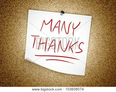 Note Many Thanks Message On Cork Board
