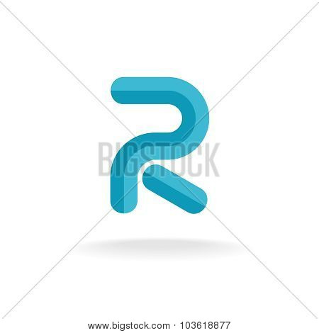 Letter R Logo. Flat Bevel Technical Style.