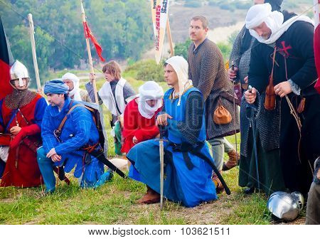 Crusader Warriors Kneeled At Prayer Before March