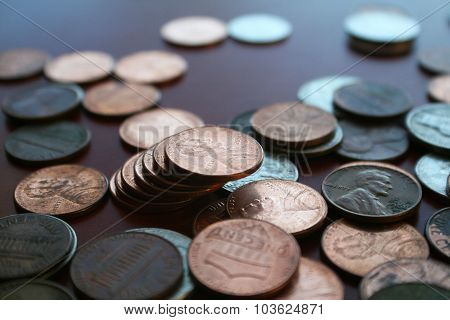 Pennies close up stock photo high quality