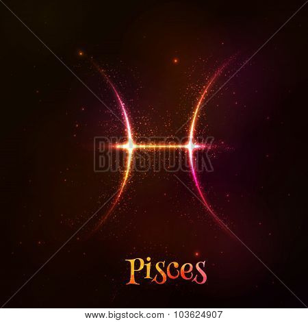 Shining neon zodiac Pisces vector symbol