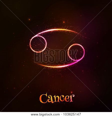 Shining neon zodiac Cancer vector symbol
