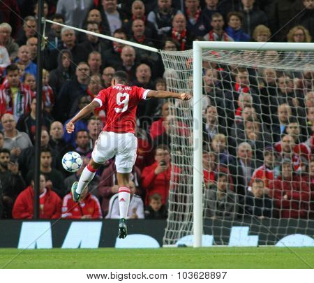 MANCHESTER, ENGLAND - SEPTEMBER 30 2015:  during the Champions League match between Manchester United and Vfl Wolfsburg at Old Trafford Stadium on September 30, 2015