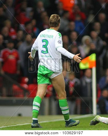 MANCHESTER, ENGLAND - SEPTEMBER 30, 2015: Champions League match between Manchester United and Vfl Wolfsburg at Old Trafford Stadium on September 30, 2015