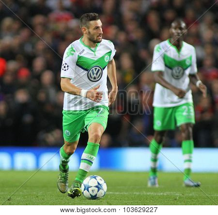 MANCHESTER, ENGLAND - SEPTEMBER 30, 2015: Champions League match between Manchester United and Vfl Wolfsburg at Old Trafford Stadium on September 30, 2015