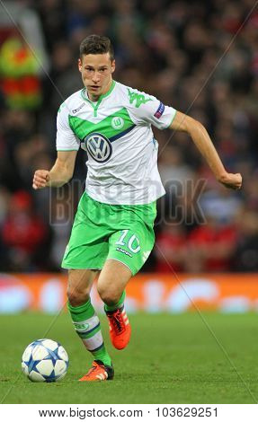 MANCHESTER, ENGLAND - SEPTEMBER 30, 2015: Champions League match between Manchester United and Vfl Wolfsburg at Old Trafford Stadium on September 30, 2015
