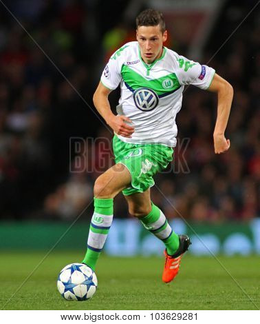 MANCHESTER, ENGLAND - SEPTEMBER 30, 2015: Champions League match between Manchester United and Vfl Wolfsburg at Old Trafford Stadium on September 30, 2015