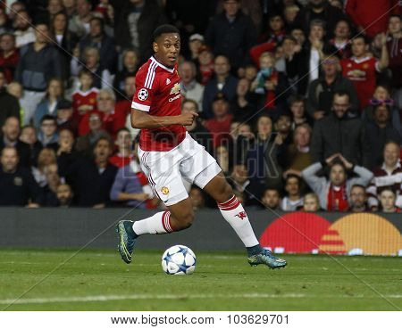 MANCHESTER, ENGLAND - SEPTEMBER 30, 2015: Champions League match between Manchester United and Vfl Wolfsburg at Old Trafford Stadium on September 30, 2015