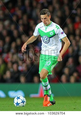 MANCHESTER, ENGLAND - SEPTEMBER 30, 2015: Champions League match between Manchester United and Vfl Wolfsburg at Old Trafford Stadium on September 30, 2015