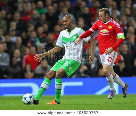 MANCHESTER, ENGLAND - SEPTEMBER 30, 2015: Champions League match between Manchester United and Vfl Wolfsburg at Old Trafford Stadium on September 30, 2015