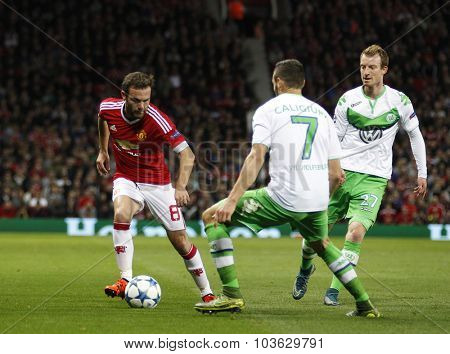 MANCHESTER, ENGLAND - SEPTEMBER 30 2015:  during the Champions League match between Manchester United and Vfl Wolfsburg at Old Trafford Stadium on September 30, 2015