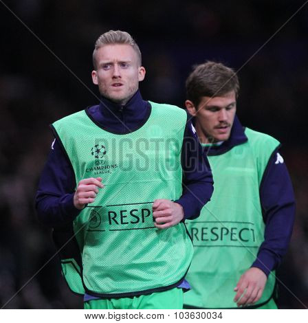MANCHESTER, ENGLAND - SEPTEMBER 30, 2015: Champions League match between Manchester United and Vfl Wolfsburg at Old Trafford Stadium on September 30, 2015