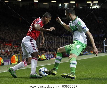MANCHESTER, ENGLAND - SEPTEMBER 30, 2015: Champions League match between Manchester United and Vfl Wolfsburg at Old Trafford Stadium on September 30, 2015