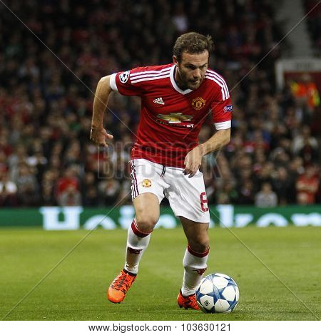 MANCHESTER, ENGLAND - SEPTEMBER 30, 2015: Champions League match between Manchester United and Vfl Wolfsburg at Old Trafford Stadium on September 30, 2015